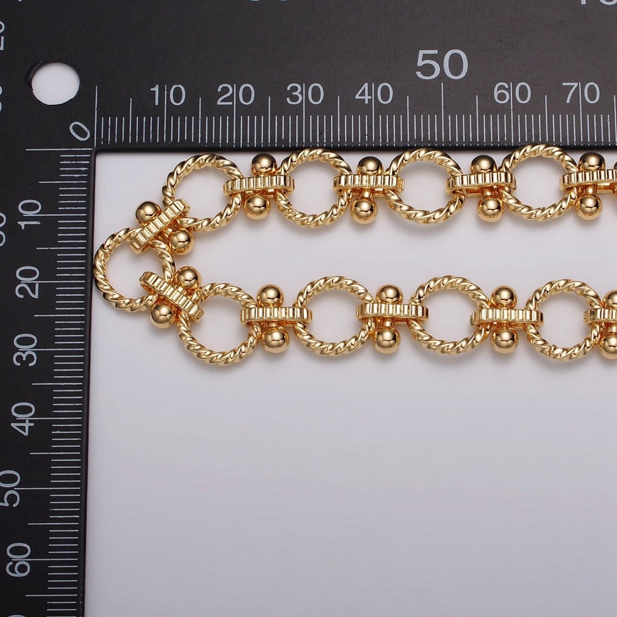 16k Gold Plated Designed Twisted Rolo Link Unfinished Chain in Gold & Silver by Yard | ROLL-1165 ROLL-1166 Clearance Pricing