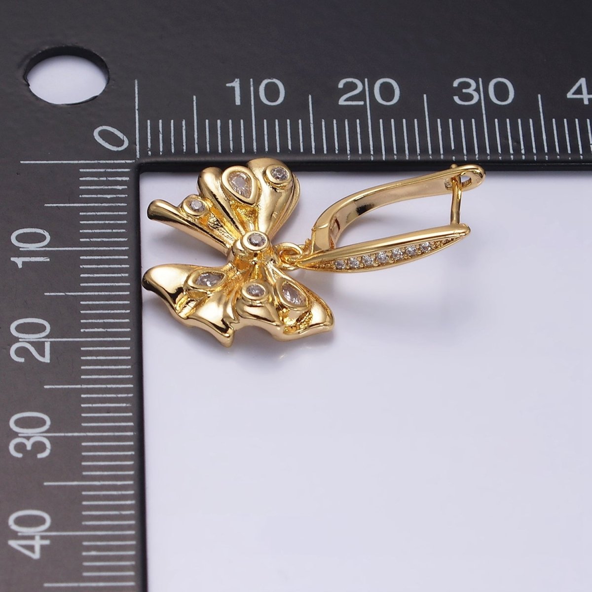 16K Gold Filled Dotted CZ Ribbon Drop Micro Paved English Lock Earrings in Gold & Silver | AD1249 AD1250