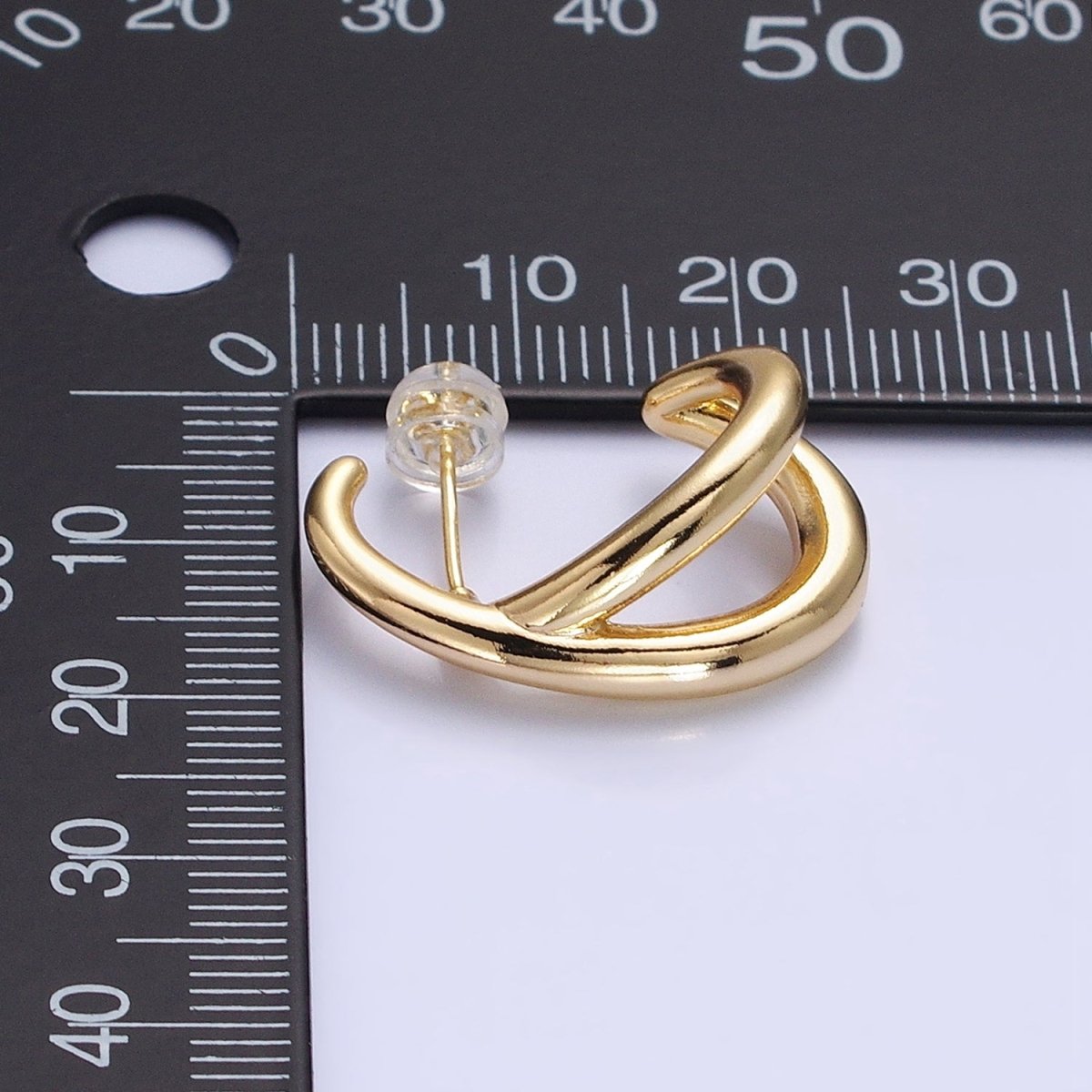 16K Gold Filled Double Band Circular Claw C-Shaped Hoop Stud Earrings in Silver & Gold | AB896 AB913