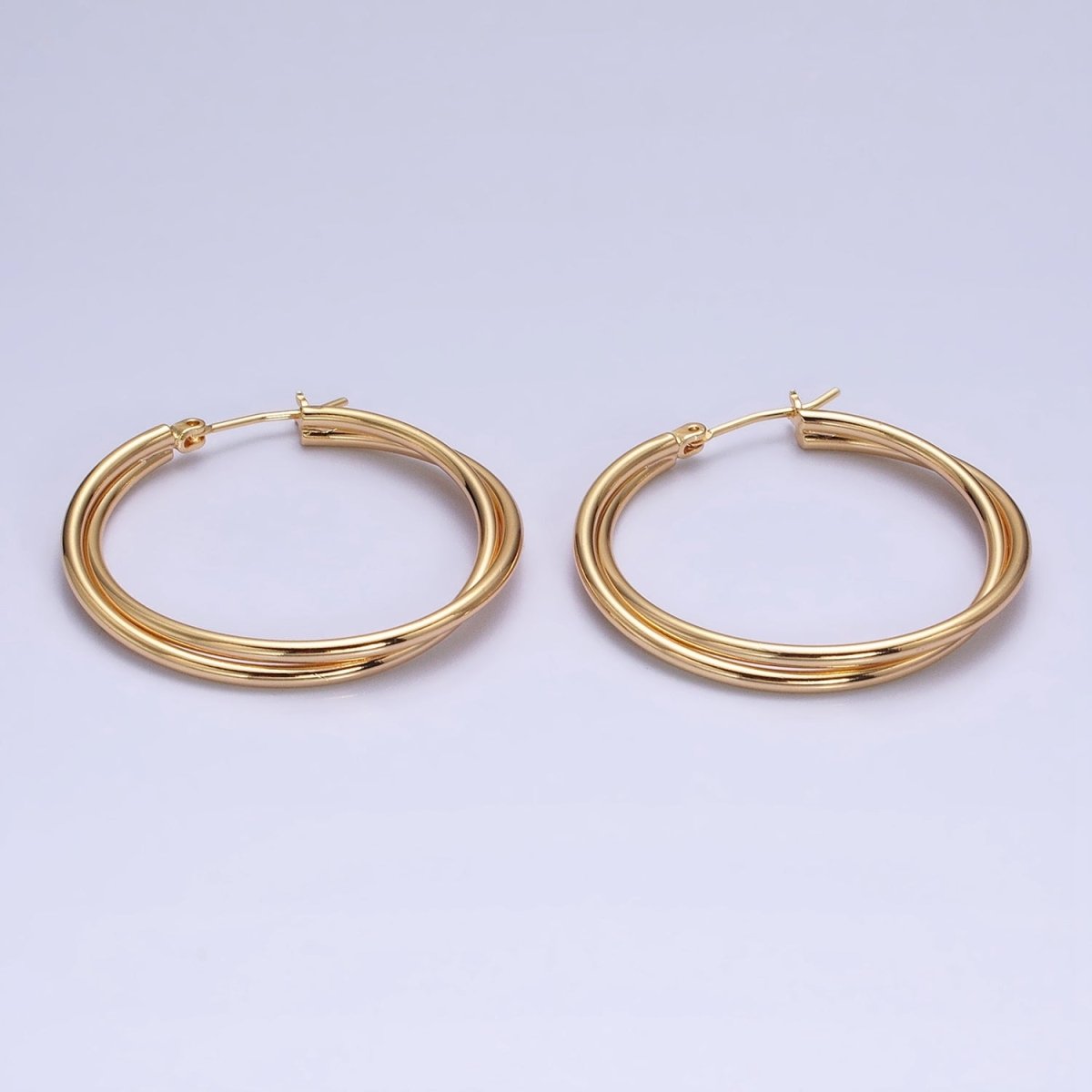 16K Gold Filled Double Band Hoop Latch Earrings in Gold & Silver | AD1157 AD1158