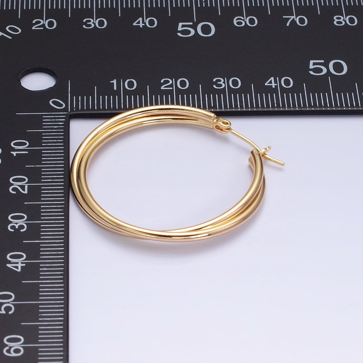 16K Gold Filled Double Band Hoop Latch Earrings in Gold & Silver | AD1157 AD1158