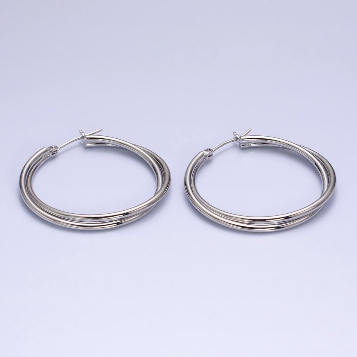16K Gold Filled Double Band Hoop Latch Earrings in Gold & Silver | AD1157 AD1158