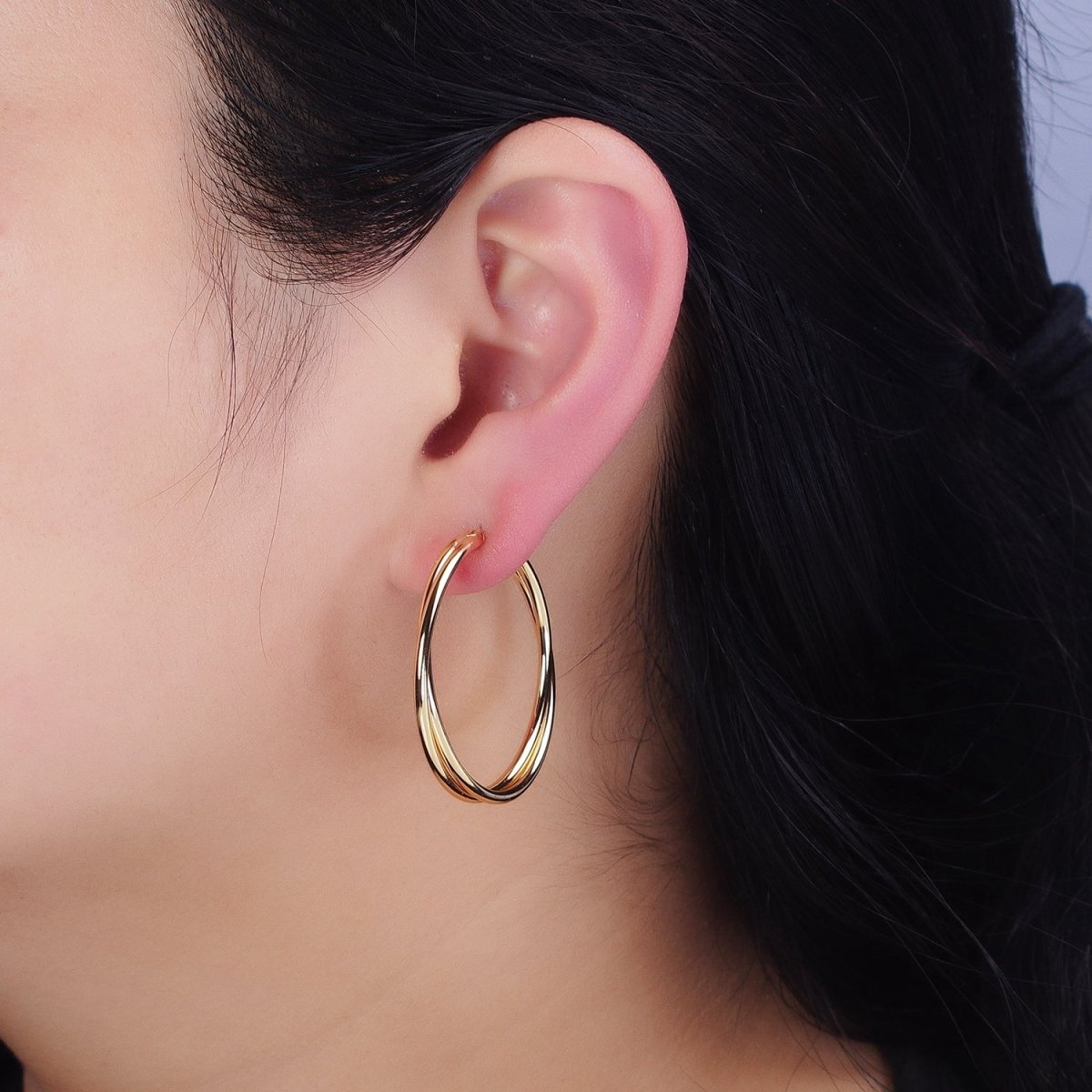 16K Gold Filled Double Band Hoop Latch Earrings in Gold & Silver | AD1157 AD1158