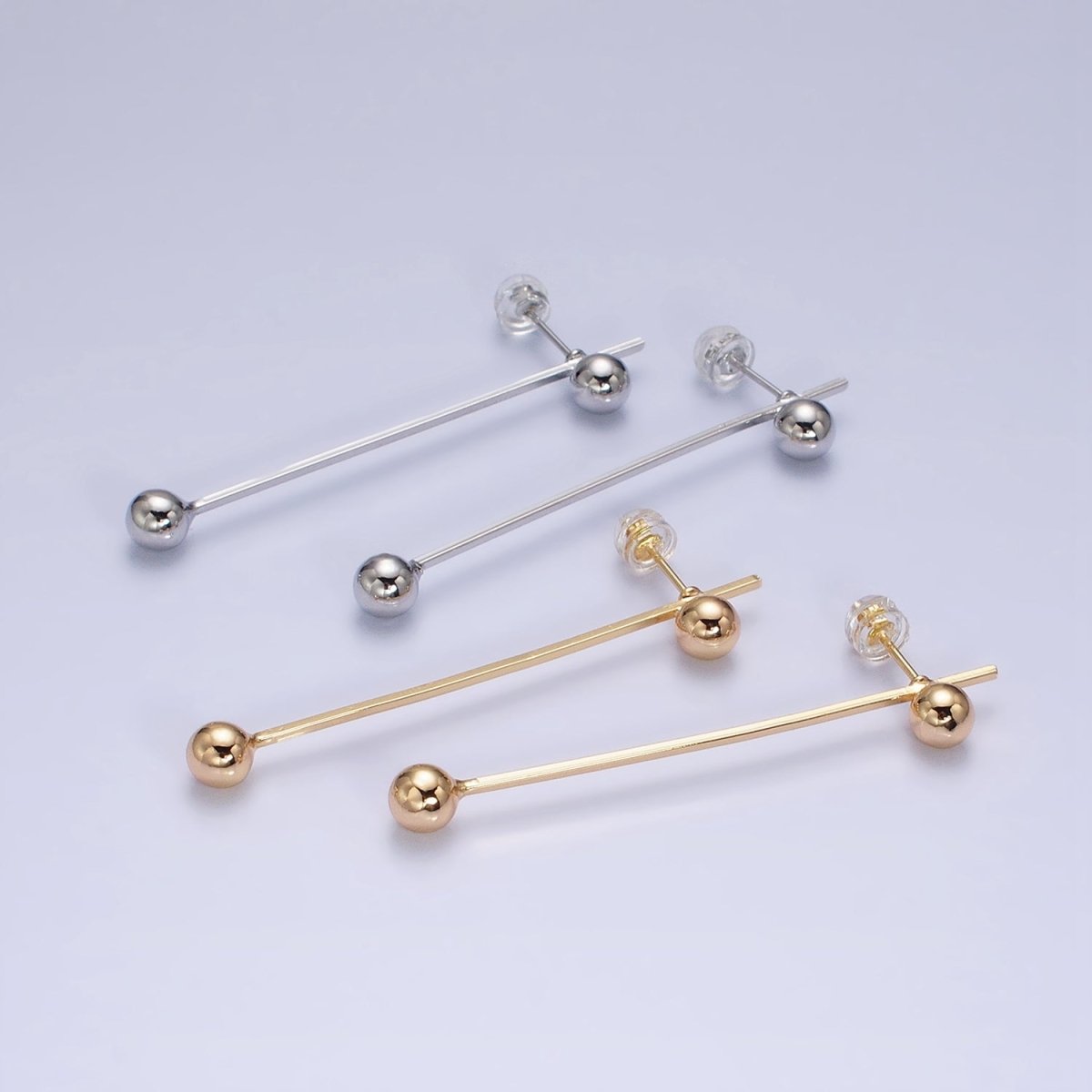 16K Gold Filled Double Bubble Bead Geometric Linear Drop Stud Earrings in Gold & Silver | AD1145 AD1146
