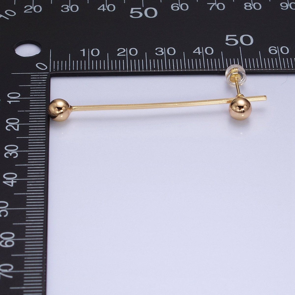 16K Gold Filled Double Bubble Bead Geometric Linear Drop Stud Earrings in Gold & Silver | AD1145 AD1146