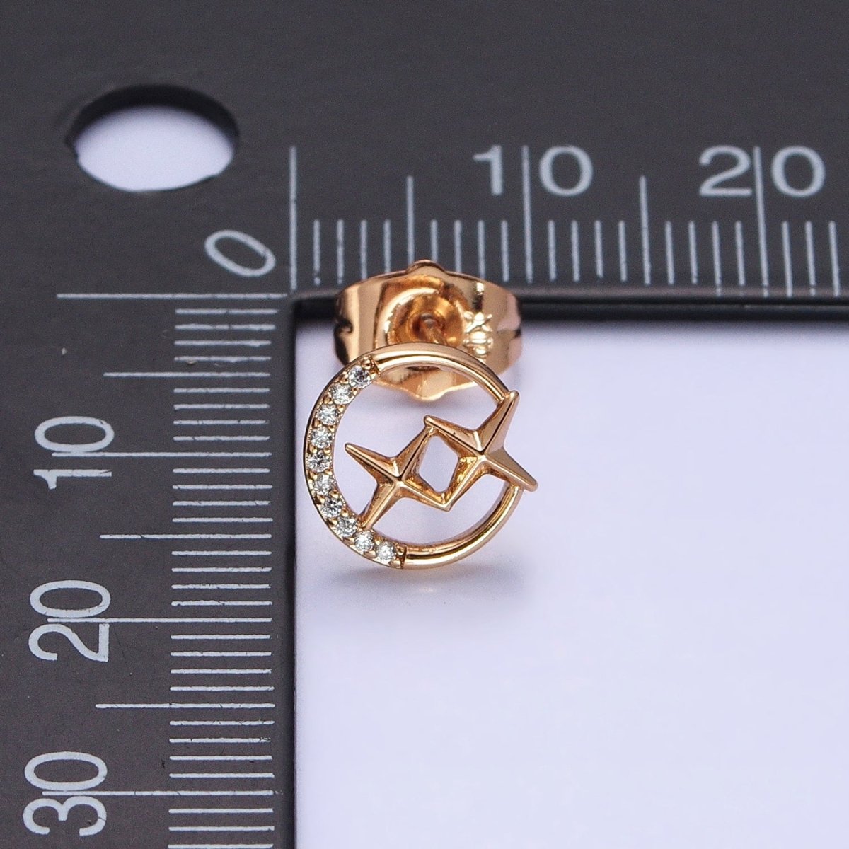 16K Gold Filled Double Celestial Star Micro Paved Open Round Circular Stud Earrings in Gold & Silver | AD1334 AD1335