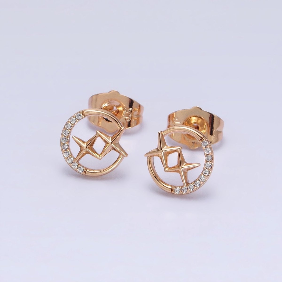 16K Gold Filled Double Celestial Star Micro Paved Open Round Circular Stud Earrings in Gold & Silver | AD1334 AD1335