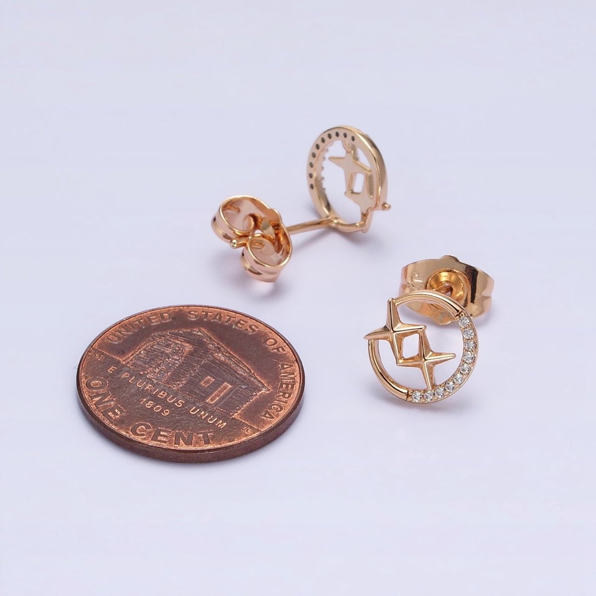 16K Gold Filled Double Celestial Star Micro Paved Open Round Circular Stud Earrings in Gold & Silver | AD1334 AD1335