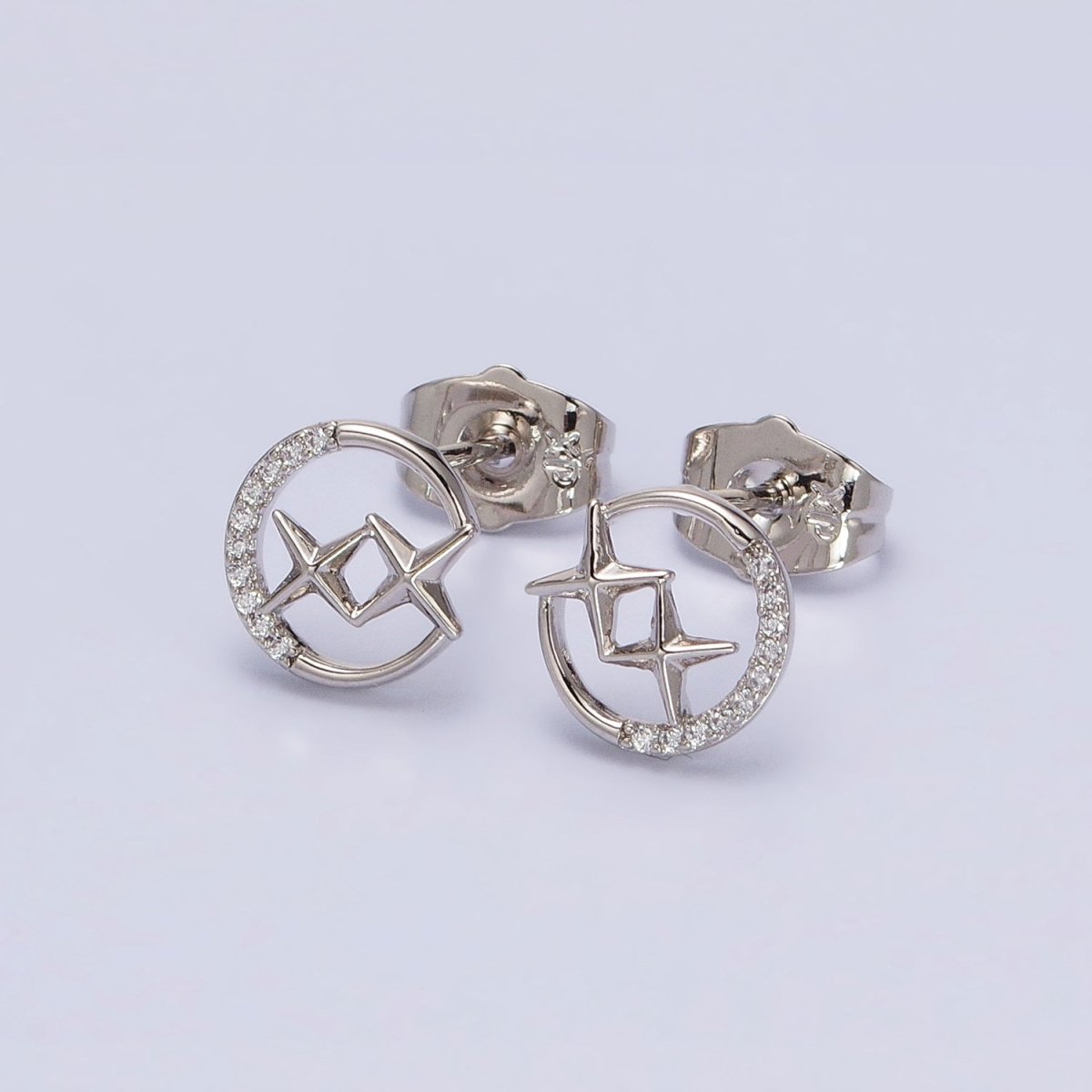 16K Gold Filled Double Celestial Star Micro Paved Open Round Circular Stud Earrings in Gold & Silver | AD1334 AD1335