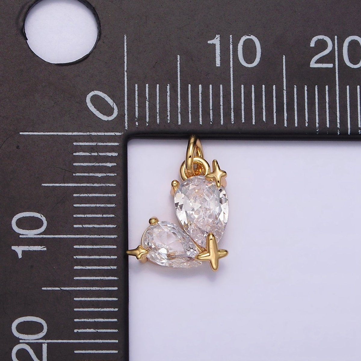 16K Gold Filled Double Clear CZ Teardrop Celestial Star Charm | N995