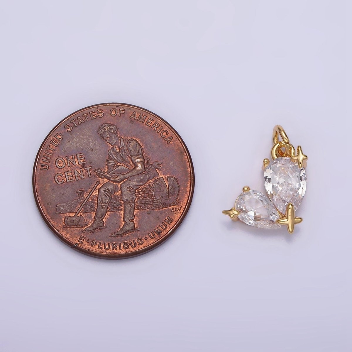 16K Gold Filled Double Clear CZ Teardrop Celestial Star Charm | N995