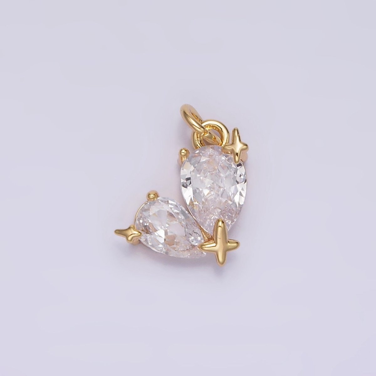 16K Gold Filled Double Clear CZ Teardrop Celestial Star Charm | N995