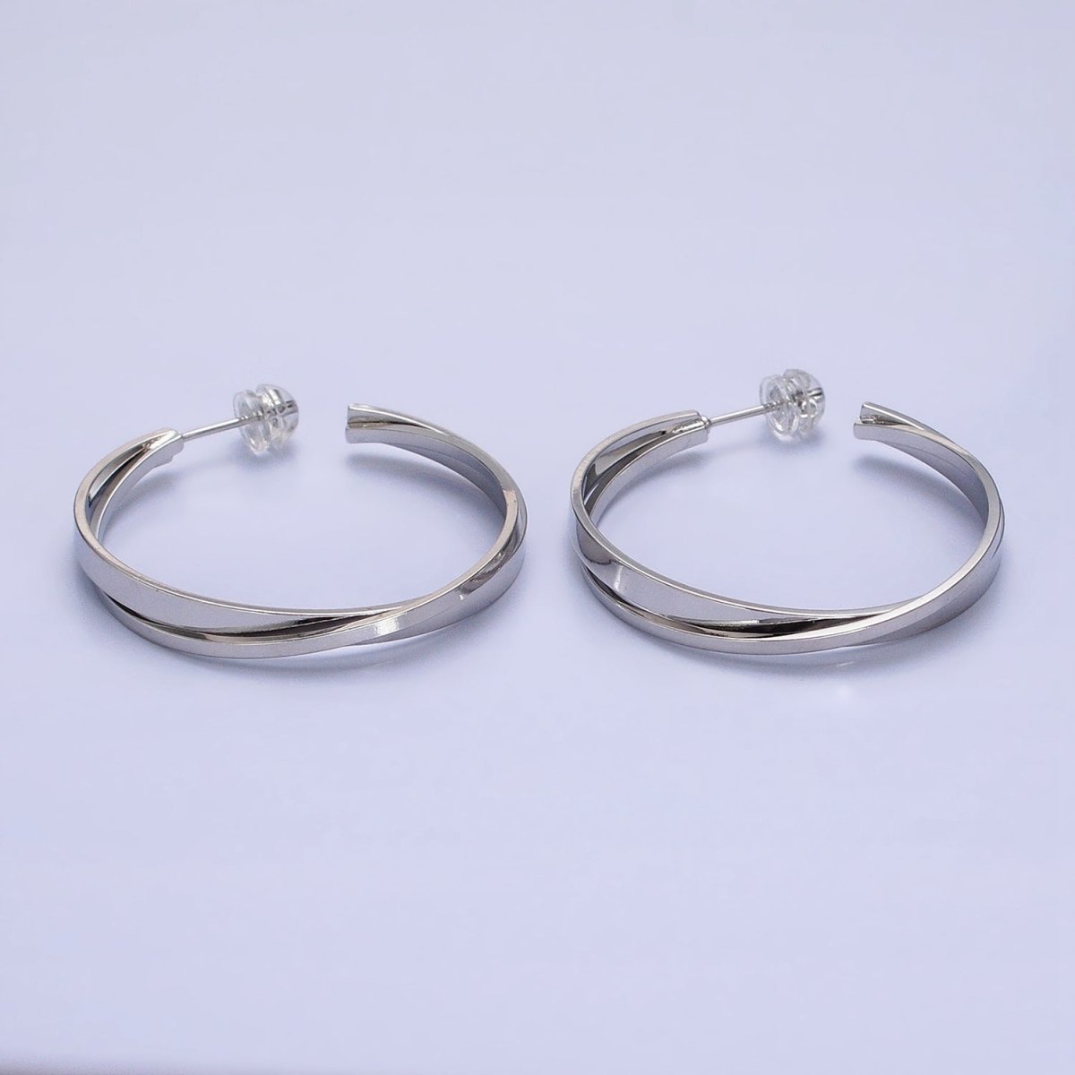 16K Gold Filled Double Flat Bar X C-Shaped Hoop Earrings in Gold & Silver | AD1155 AD1156