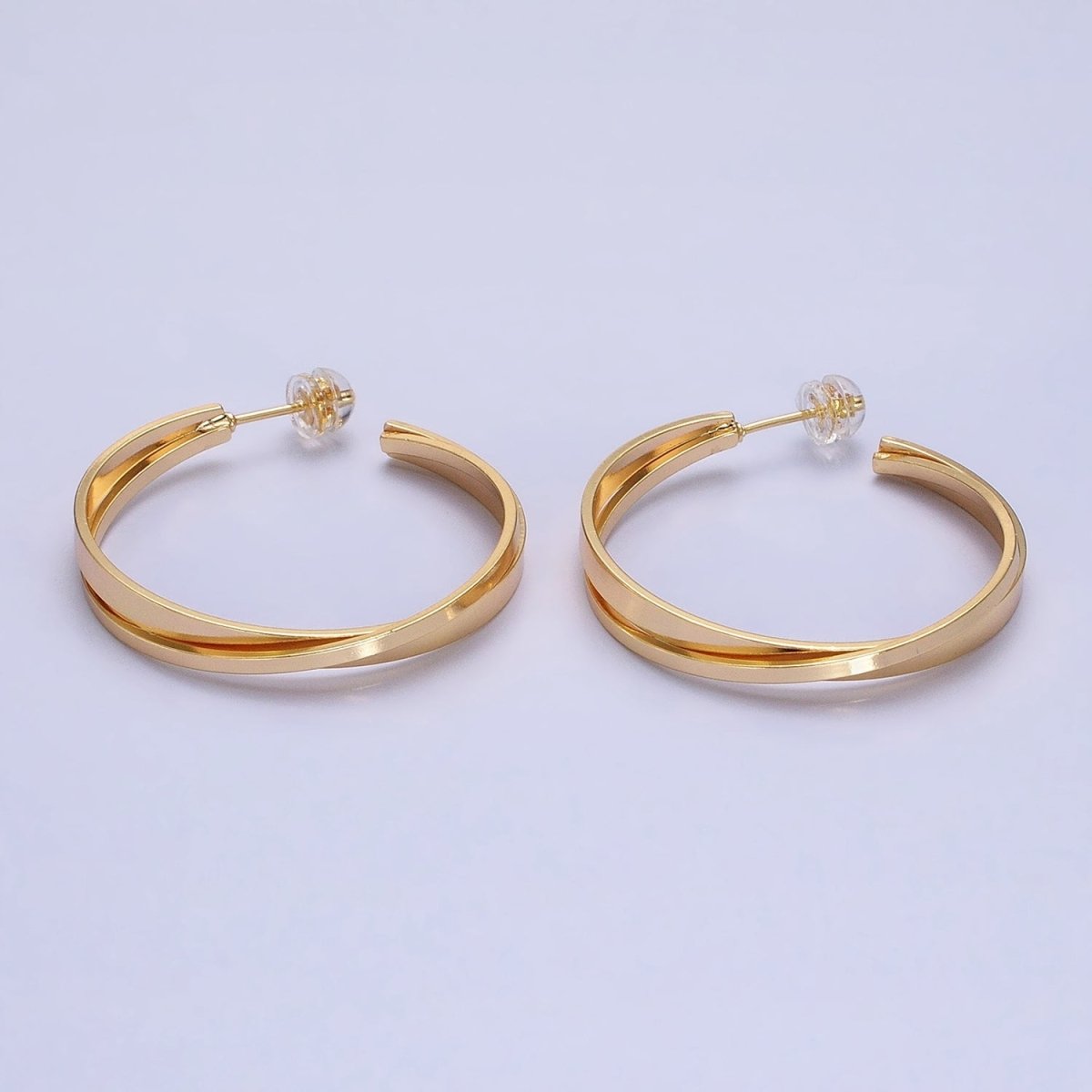 16K Gold Filled Double Flat Bar X C-Shaped Hoop Earrings in Gold & Silver | AD1155 AD1156