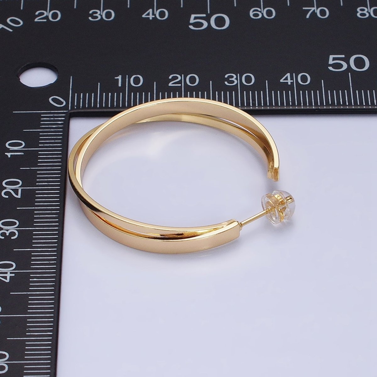 16K Gold Filled Double Flat Bar X C-Shaped Hoop Earrings in Gold & Silver | AD1155 AD1156