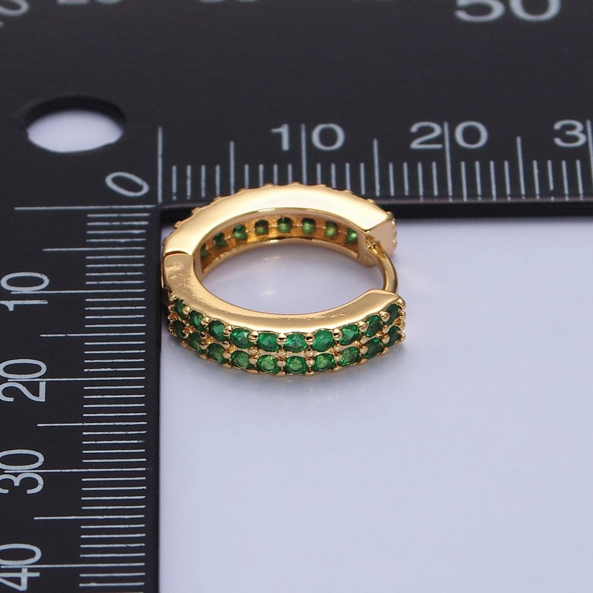 16K Gold Filled Double Green Micro Paved CZ 16mm Huggie Earrings in Gold & Silver | AB1453 AB1454
