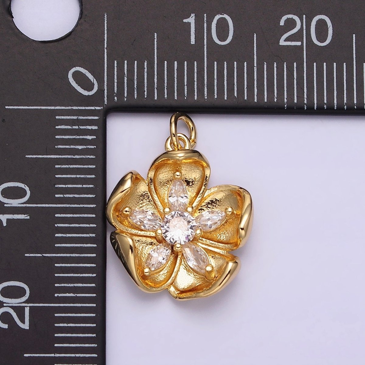 16K Gold Filled Double Layer Clear Marquise Petal Flower Add-On Charm in Gold & Silver | AC1069 AC1070