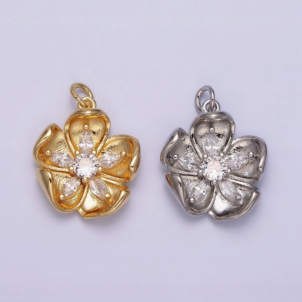16K Gold Filled Double Layer Clear Marquise Petal Flower Add-On Charm in Gold & Silver | AC1069 AC1070