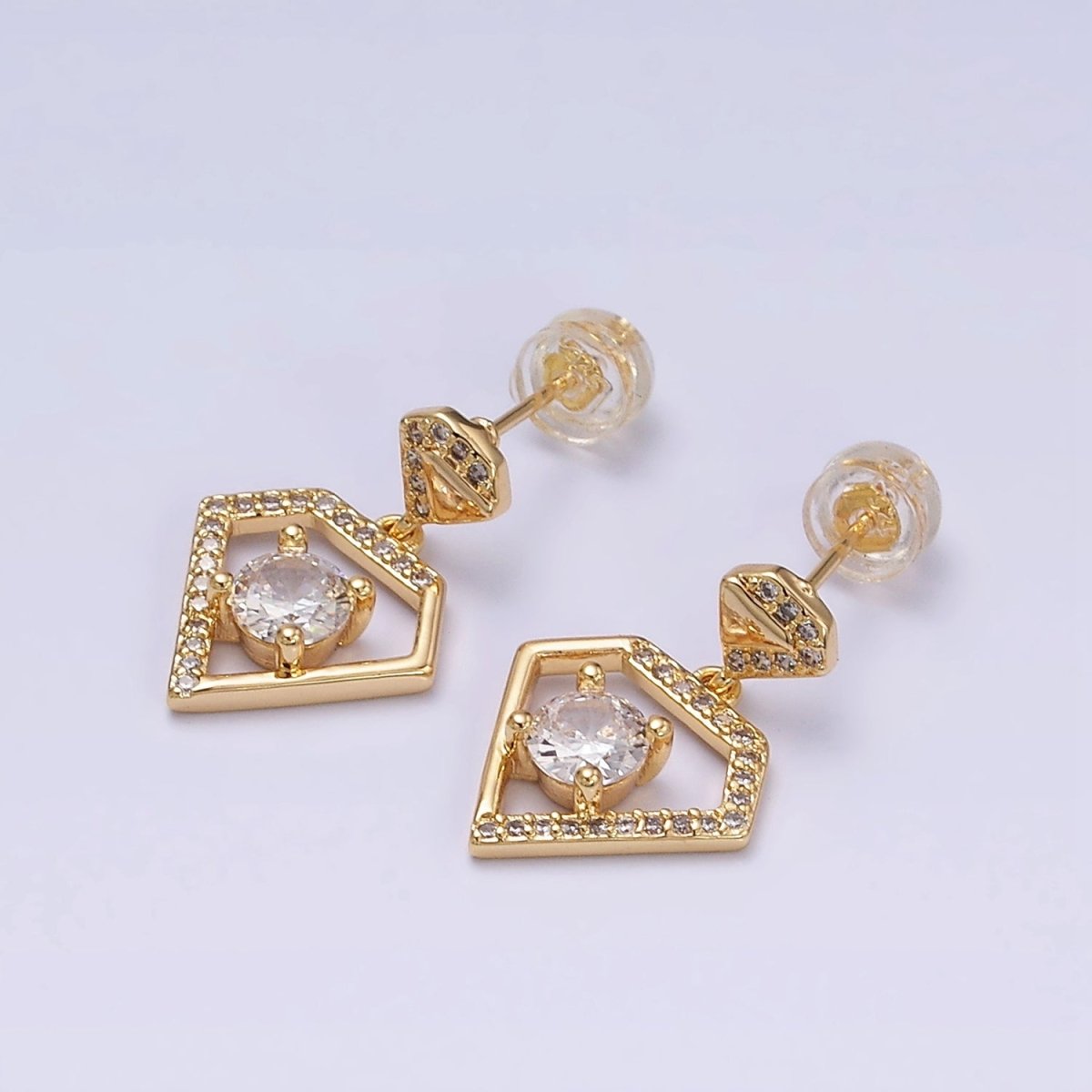 16K Gold Filled Double Micro Paved Diamond Round Clear CZ Drop Stud Earrings in Gold & Silver | AD1327 AD1328