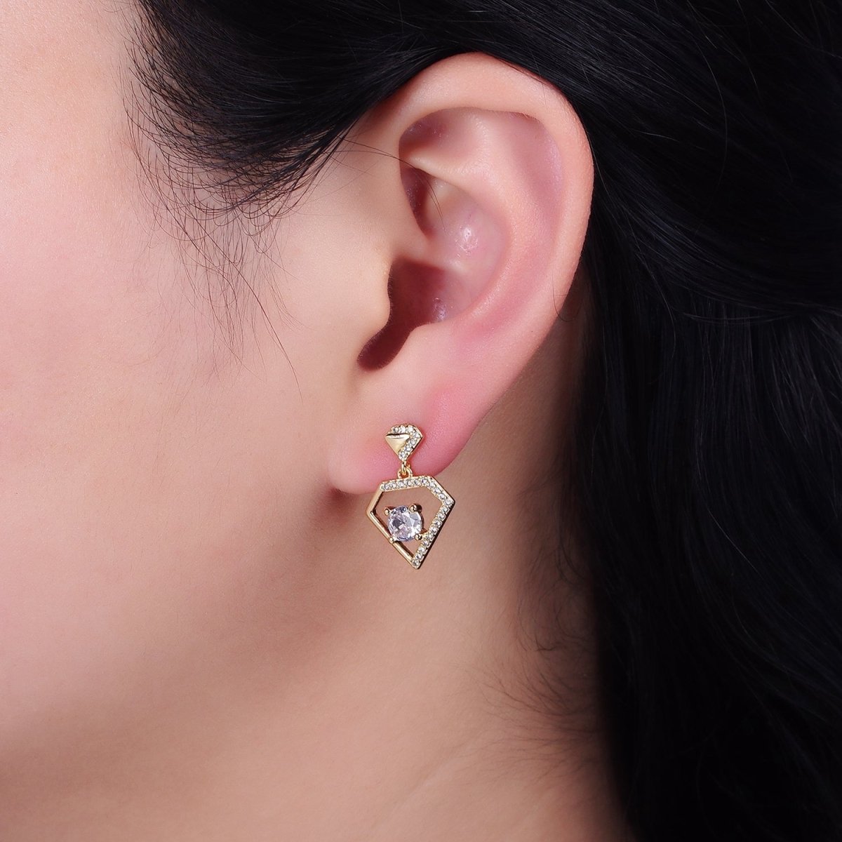 16K Gold Filled Double Micro Paved Diamond Round Clear CZ Drop Stud Earrings in Gold & Silver | AD1327 AD1328