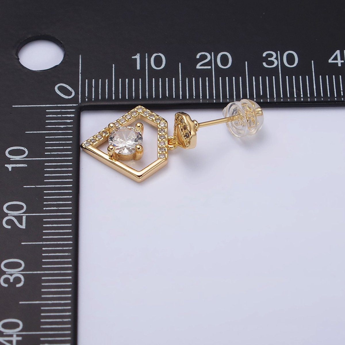 16K Gold Filled Double Micro Paved Diamond Round Clear CZ Drop Stud Earrings in Gold & Silver | AD1327 AD1328