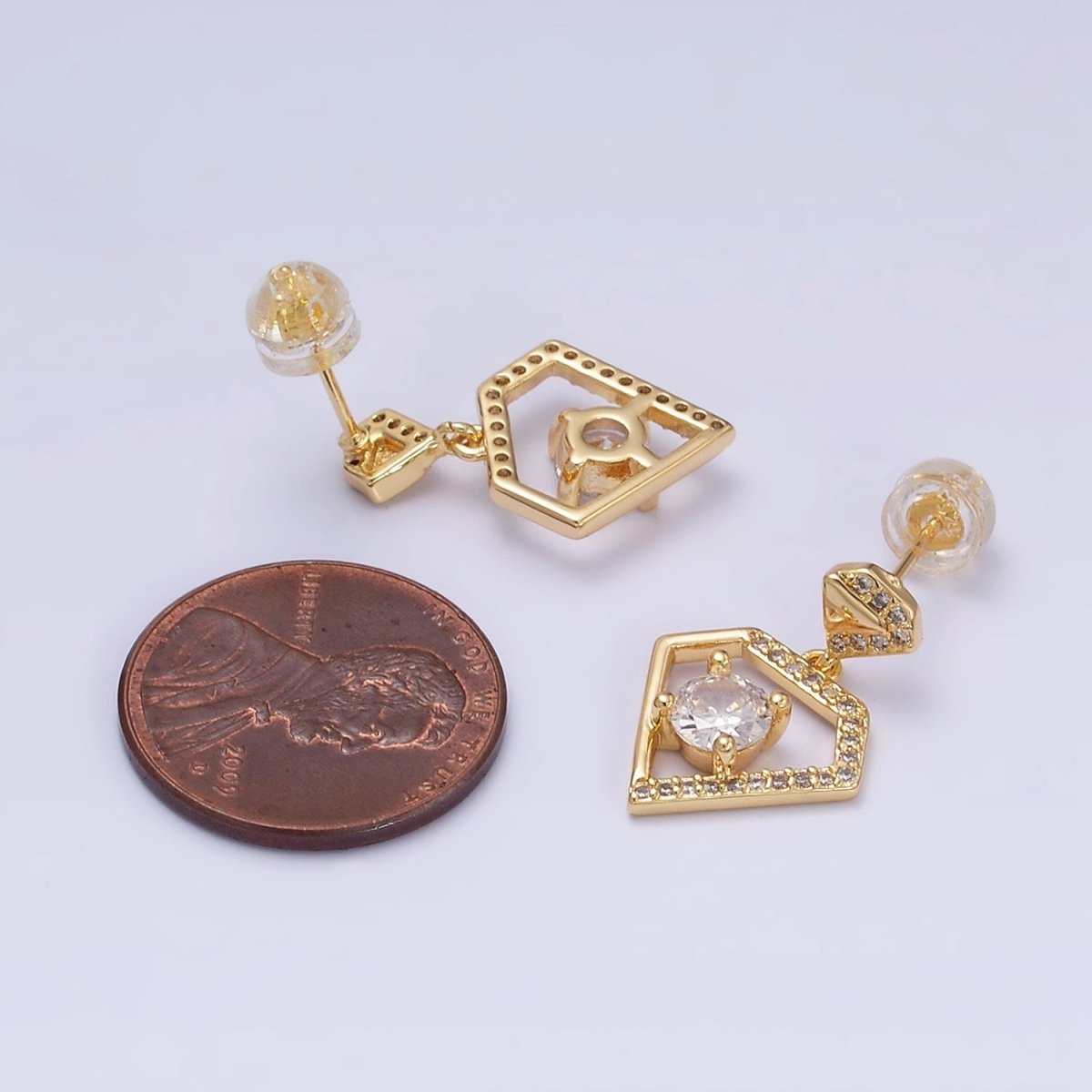 16K Gold Filled Double Micro Paved Diamond Round Clear CZ Drop Stud Earrings in Gold & Silver | AD1327 AD1328