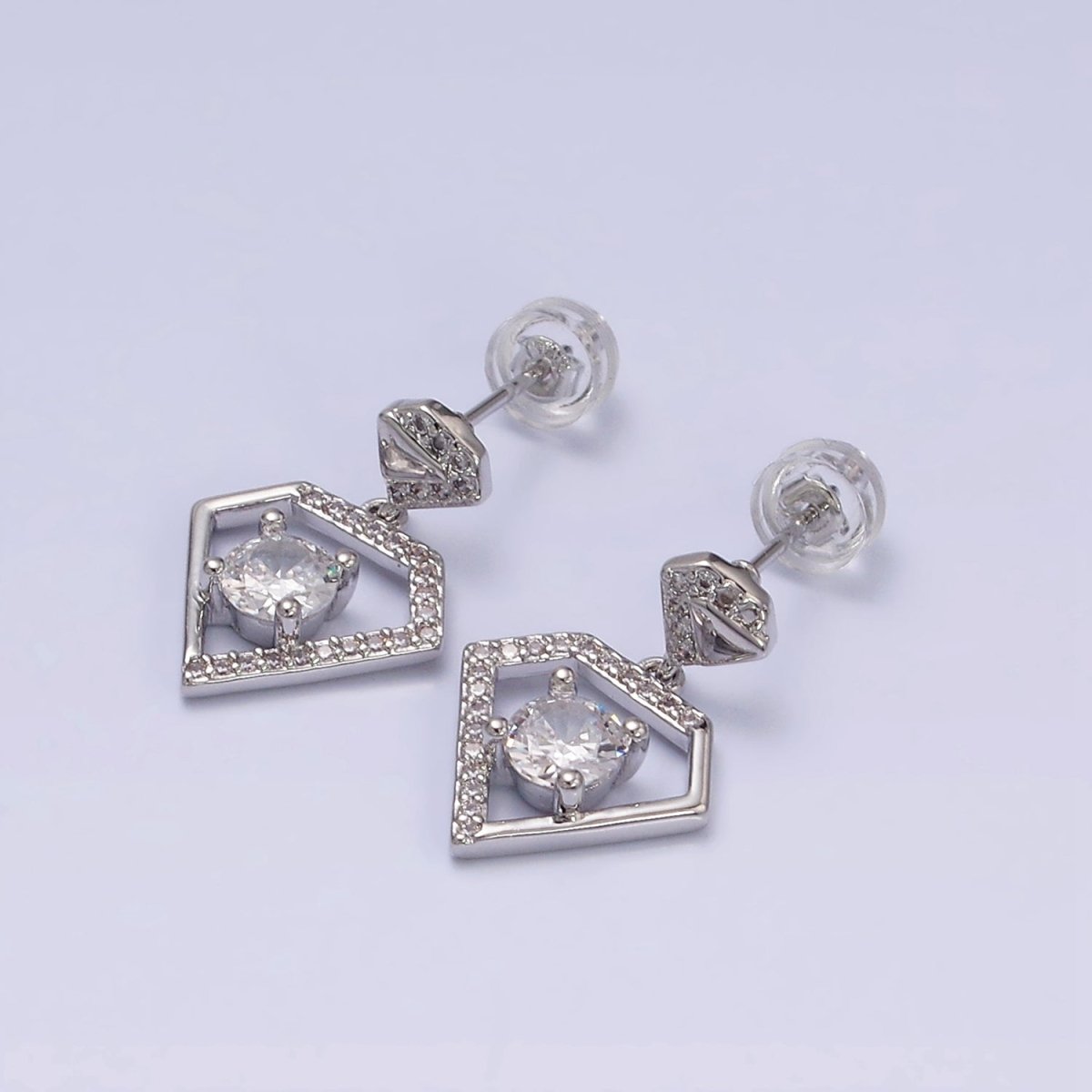 16K Gold Filled Double Micro Paved Diamond Round Clear CZ Drop Stud Earrings in Gold & Silver | AD1327 AD1328