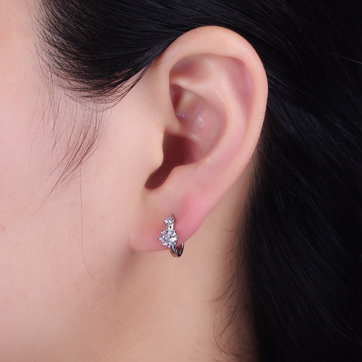 16K Gold Filled Double Round Clear CZ 11mm Cartilage Huggie Earrings in Gold & Silver | AB1451 AB1452