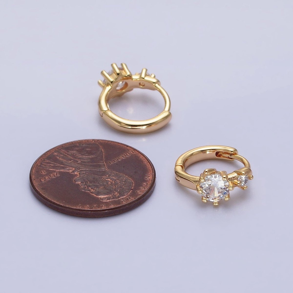 16K Gold Filled Double Round Clear CZ 11mm Cartilage Huggie Earrings in Gold & Silver | AB1451 AB1452