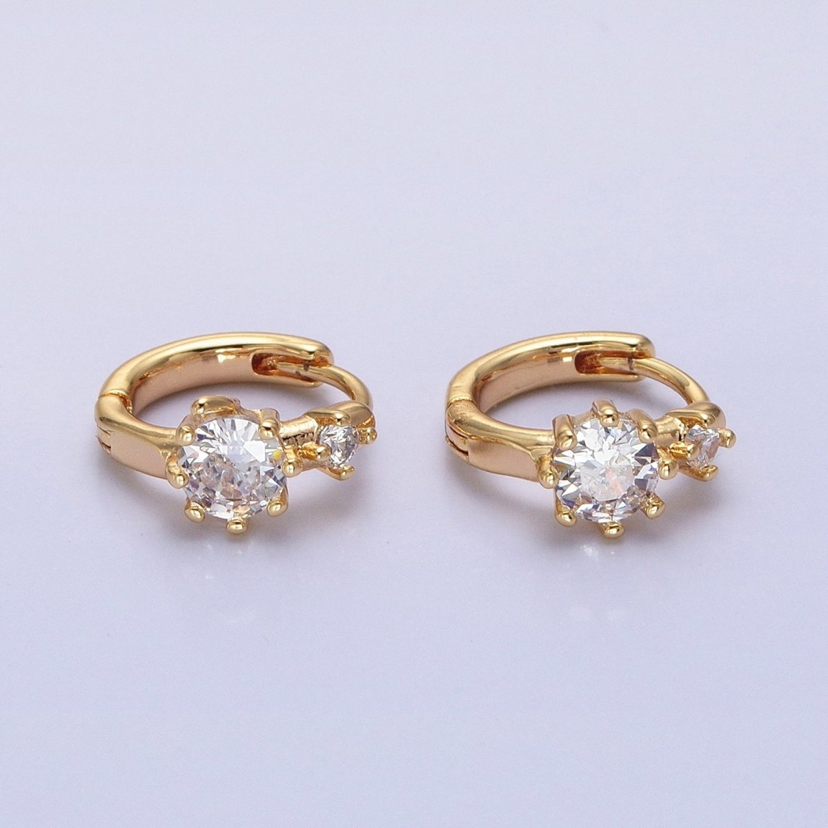16K Gold Filled Double Round Clear CZ 11mm Cartilage Huggie Earrings in Gold & Silver | AB1451 AB1452