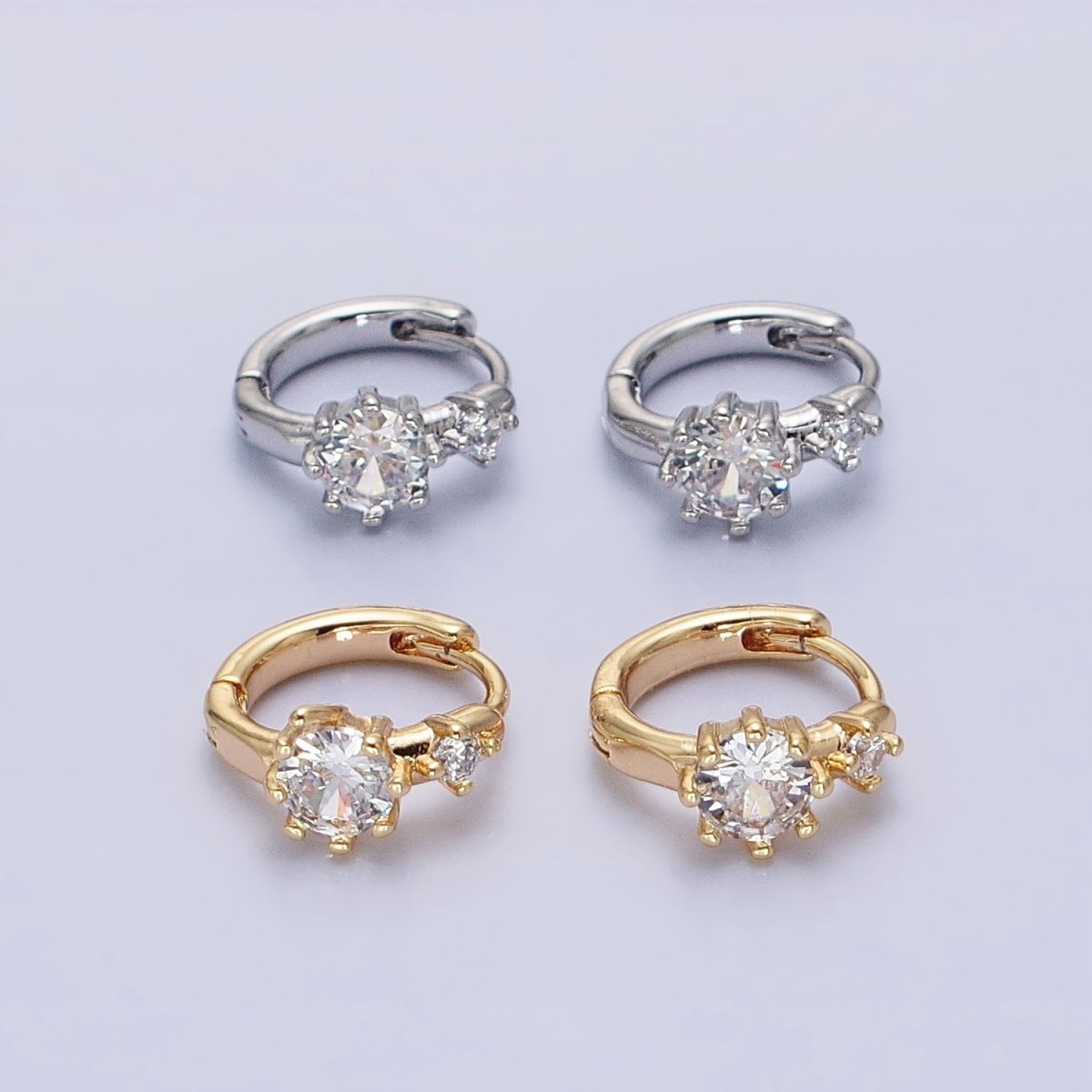 16K Gold Filled Double Round Clear CZ 11mm Cartilage Huggie Earrings in Gold & Silver | AB1451 AB1452