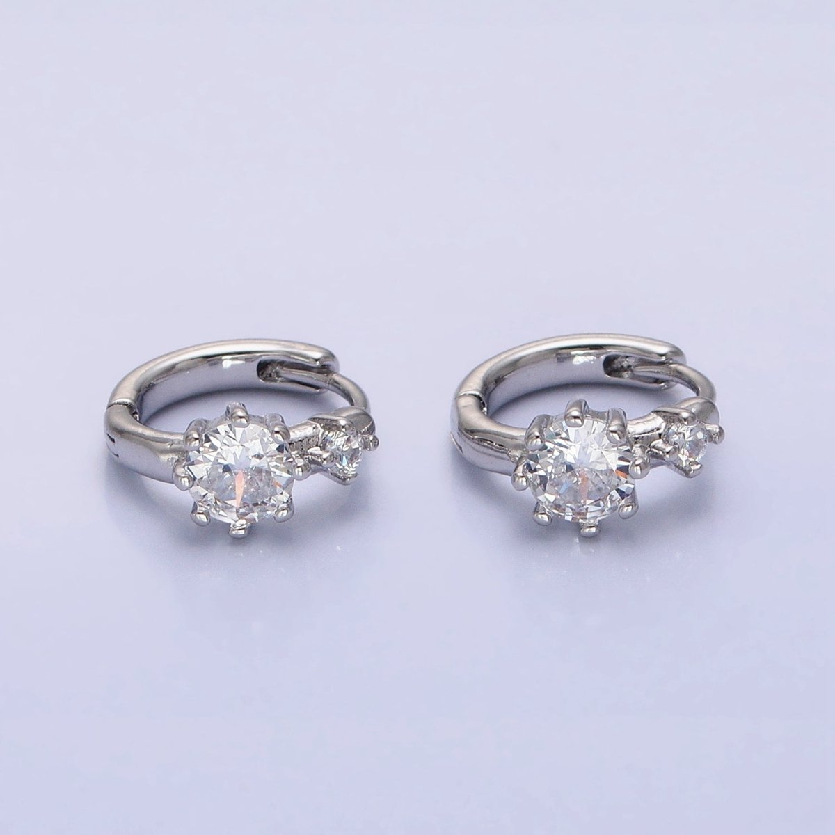 16K Gold Filled Double Round Clear CZ 11mm Cartilage Huggie Earrings in Gold & Silver | AB1451 AB1452