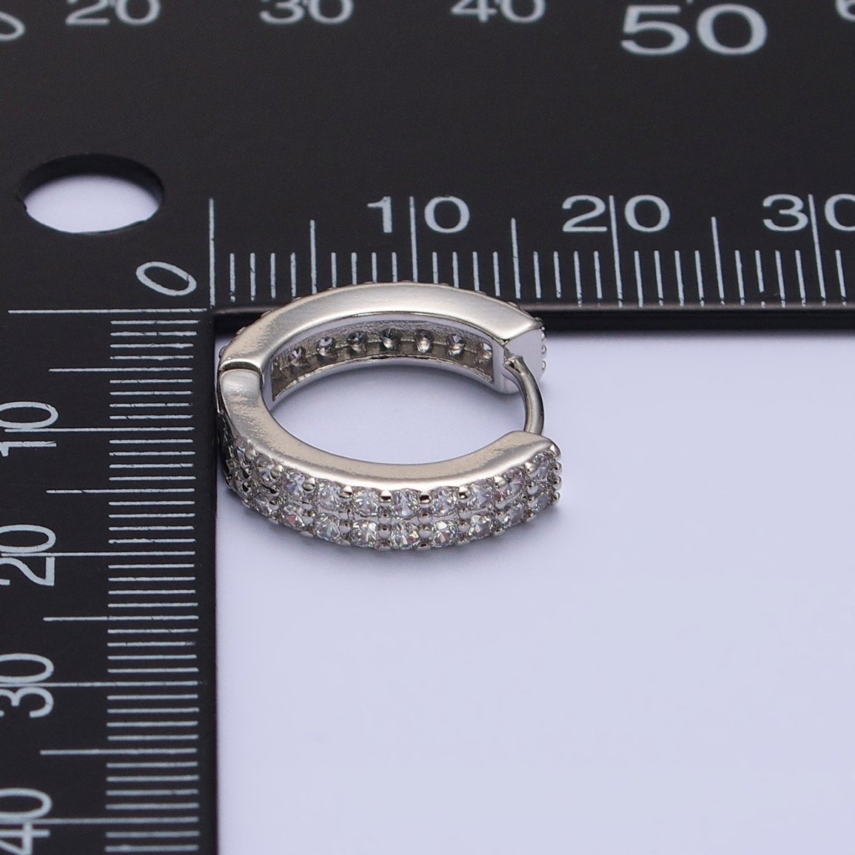 16K Gold Filled Double Sided Micro Paved CZ 16.5mm Huggie Hoop Earrings in Gold & Silver | AB953 AB1546