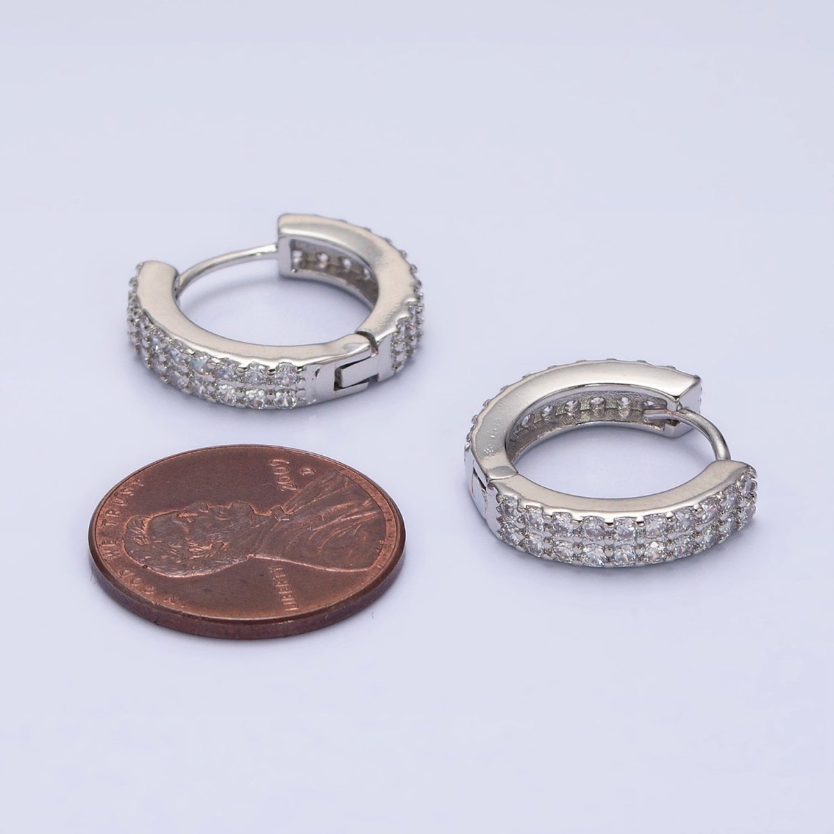 16K Gold Filled Double Sided Micro Paved CZ 16.5mm Huggie Hoop Earrings in Gold & Silver | AB953 AB1546