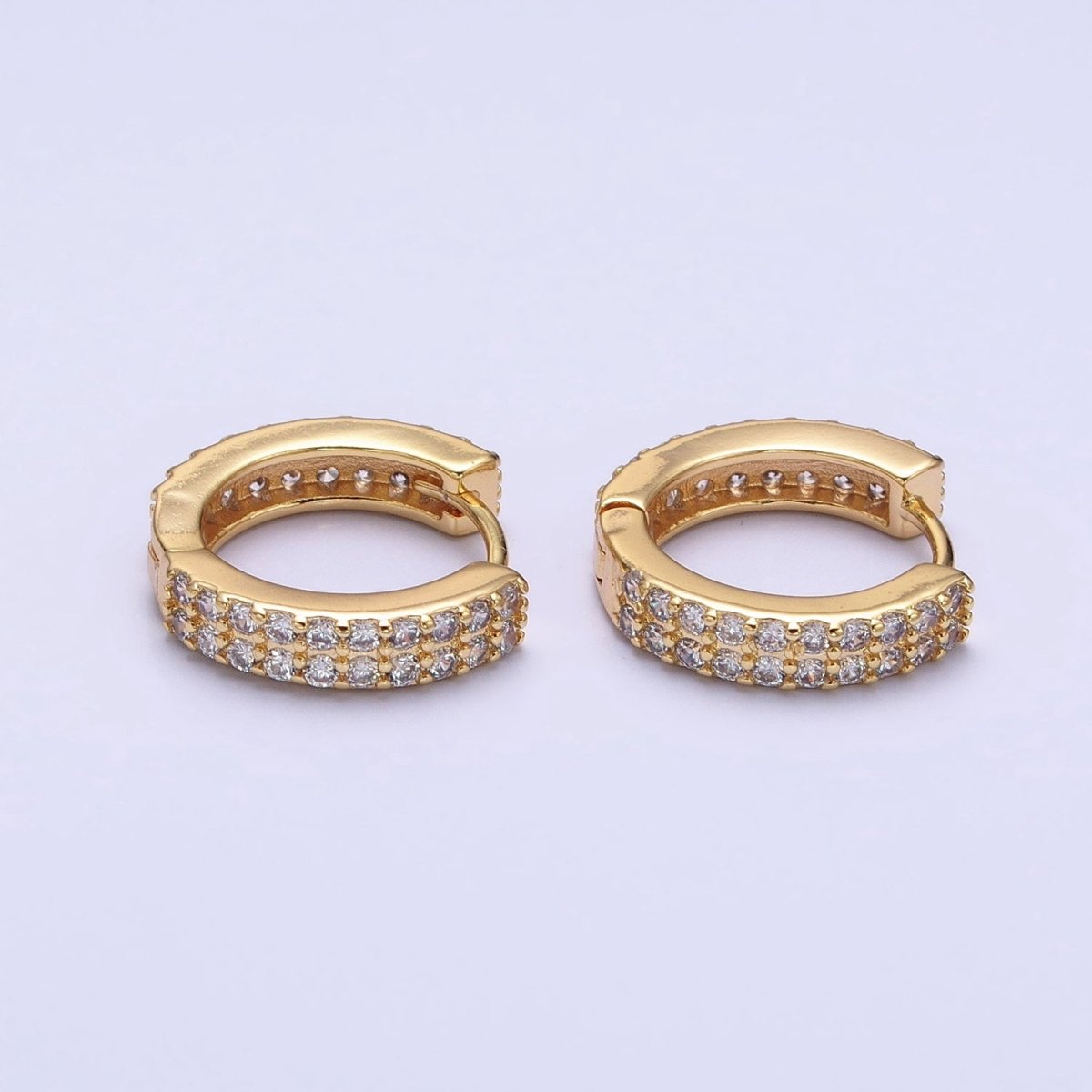 16K Gold Filled Double Sided Micro Paved CZ 16.5mm Huggie Hoop Earrings in Gold & Silver | AB953 AB1546