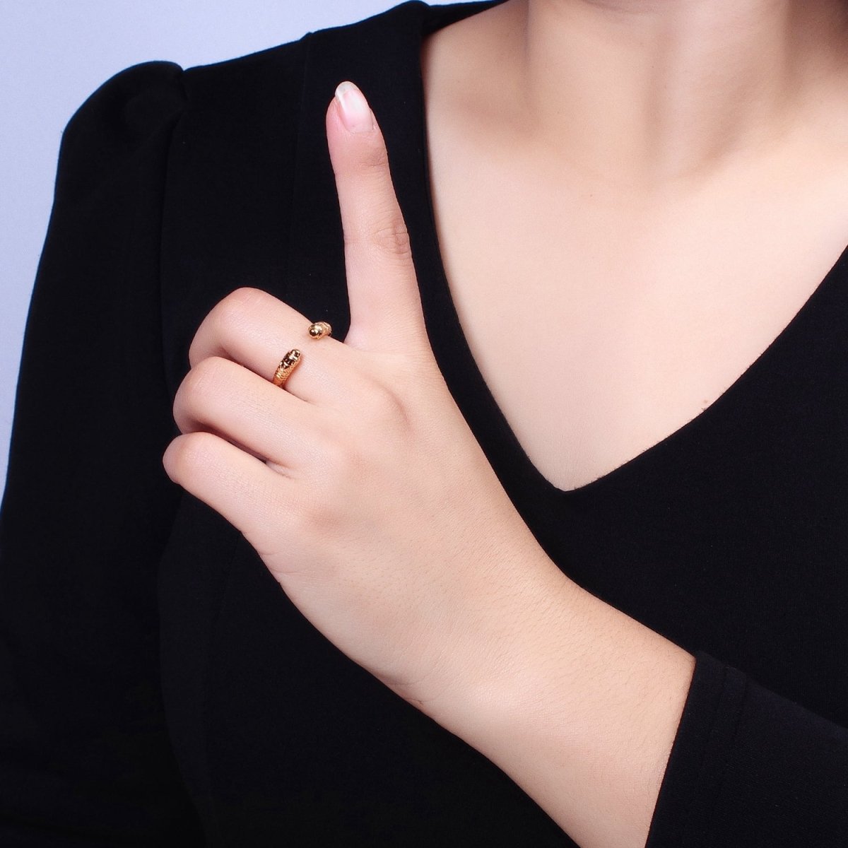 16K Gold Filled Engraved S Crescent Moon Open Adjustable Ring  in Gold & Silver | O-1926 O-1927