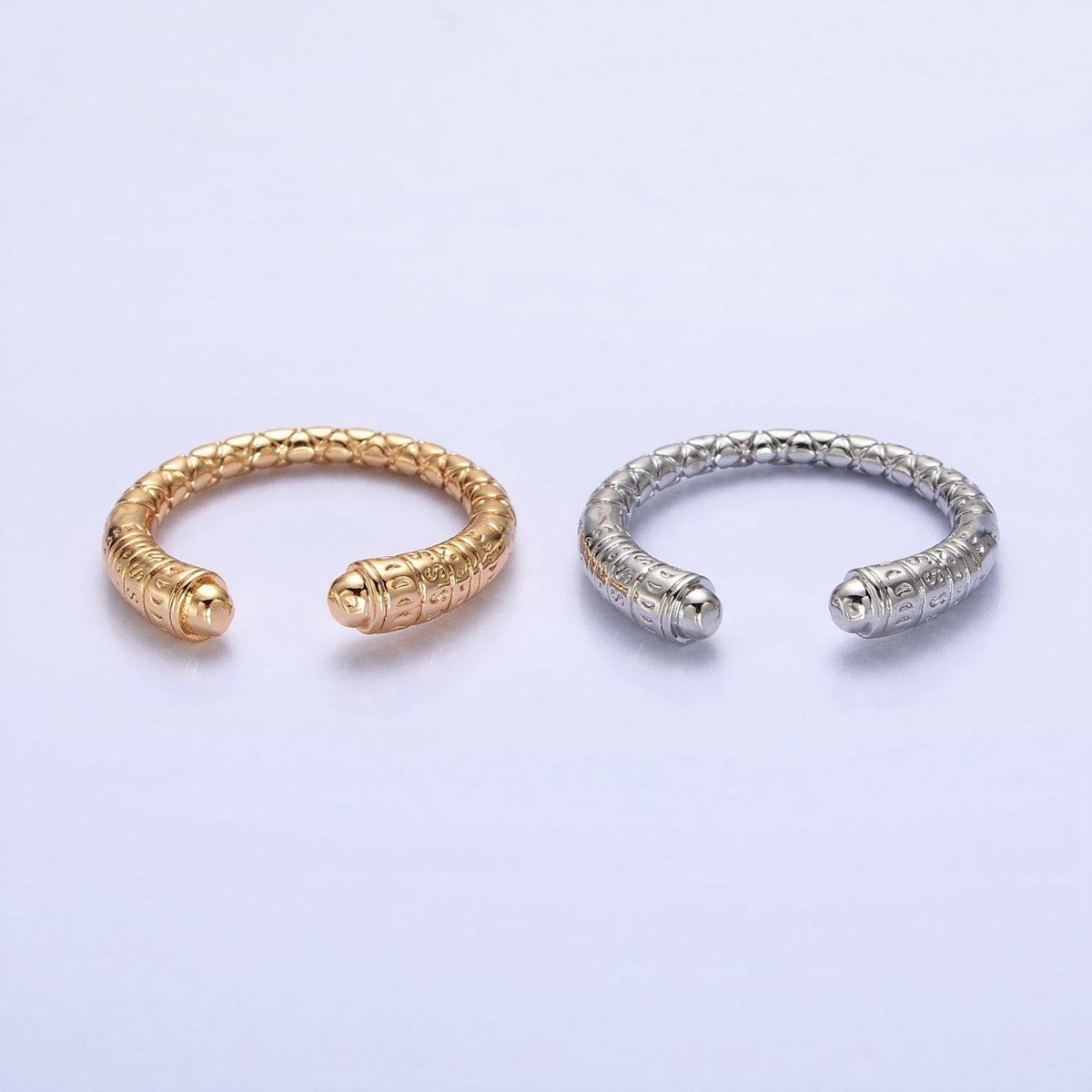 16K Gold Filled Engraved S Crescent Moon Open Adjustable Ring  in Gold & Silver | O-1926 O-1927