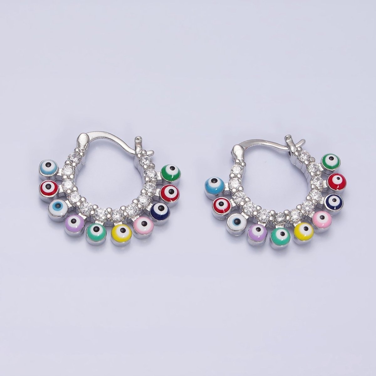 16K Gold Filled Evil Eye Enamel Micro Paved CZ Lined French Hook Latch Earrings in Gold & Silver | AD1165 AD1666