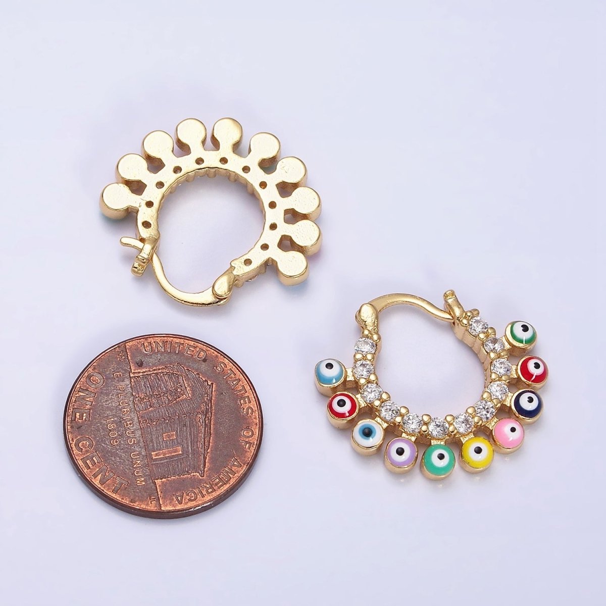16K Gold Filled Evil Eye Enamel Micro Paved CZ Lined French Hook Latch Earrings in Gold & Silver | AD1165 AD1666