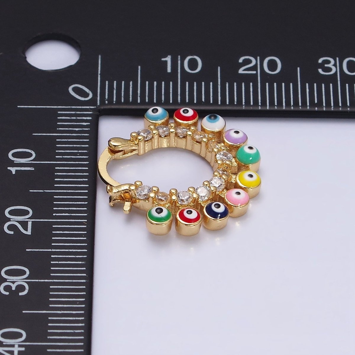 16K Gold Filled Evil Eye Enamel Micro Paved CZ Lined French Hook Latch Earrings in Gold & Silver | AD1165 AD1666