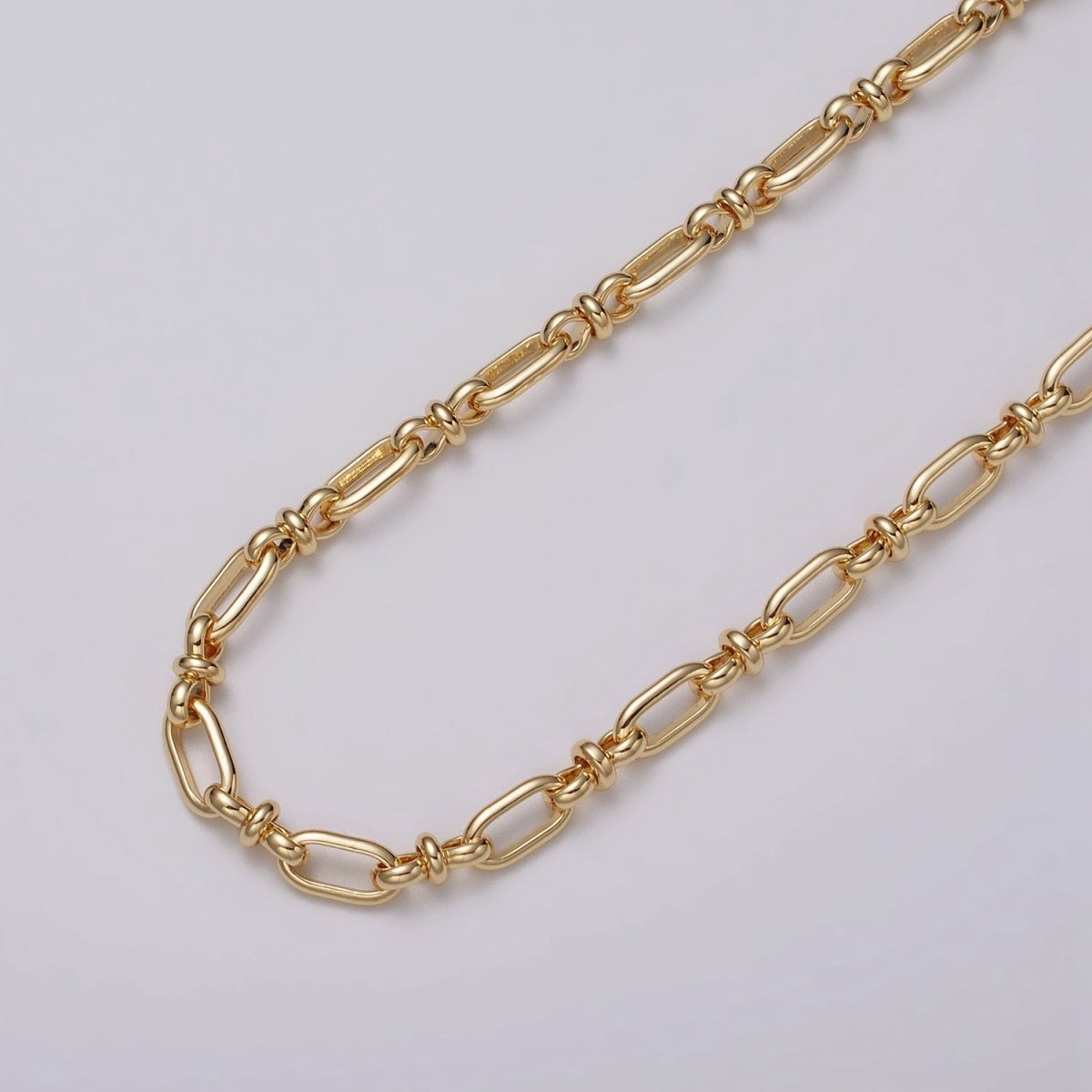 16k Gold Filled Figaro Long and Short Fancy Unfinished 4.5mm Chain in Gold & Silver | ROLL-1161 ROLL-1162 Clearance Pricing