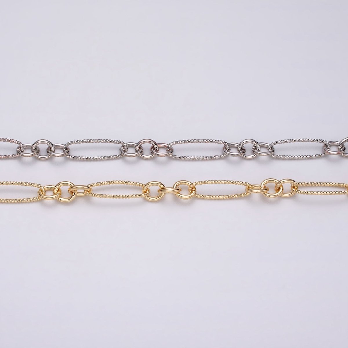 16K Gold Filled Figaro Long and Short Fancy Unfinished Chain by Yard in Gold & Silver | ROLL-1215 ROLL-1216 Clearance Pricing
