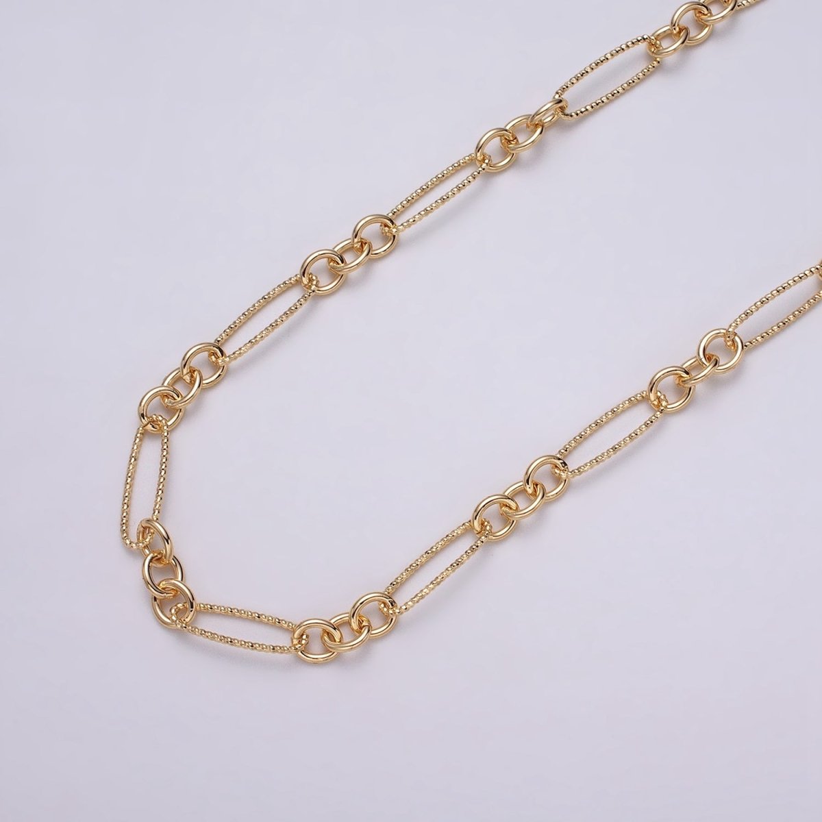 16K Gold Filled Figaro Long and Short Fancy Unfinished Chain by Yard in Gold & Silver | ROLL-1215 ROLL-1216 Clearance Pricing