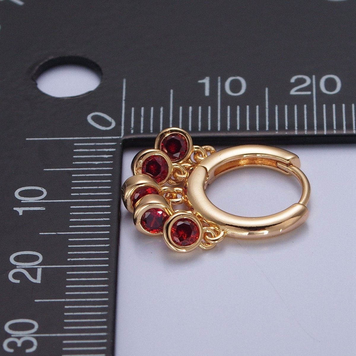 16K Gold Filled Five Round Cubic Zirconia CZ Charm Dangle Huggie Hoop Earrings