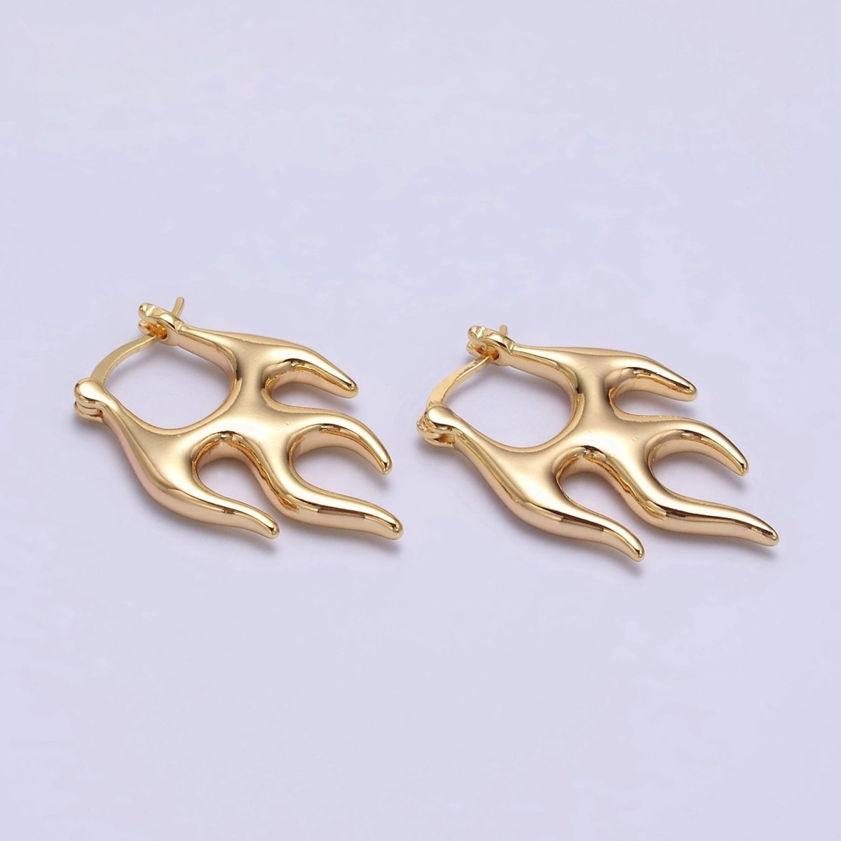 16K Gold Filled Flaming Fire Abstract Band French Lock Latch Earrings in Gold & Silver | AE576 AE533