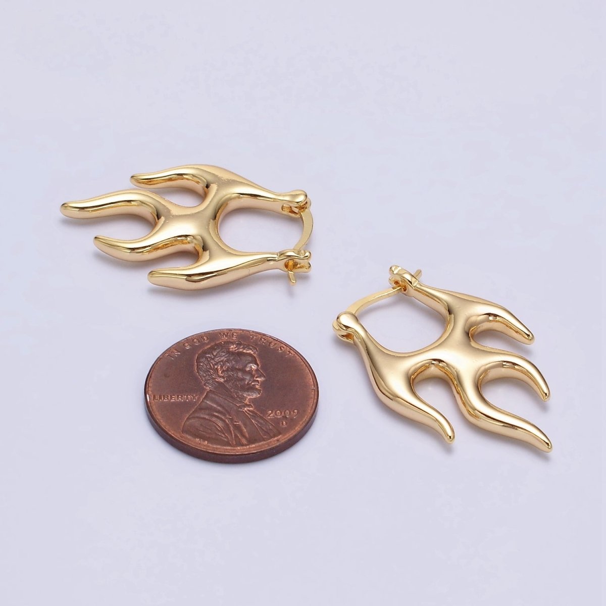 16K Gold Filled Flaming Fire Abstract Band French Lock Latch Earrings in Gold & Silver | AE576 AE533