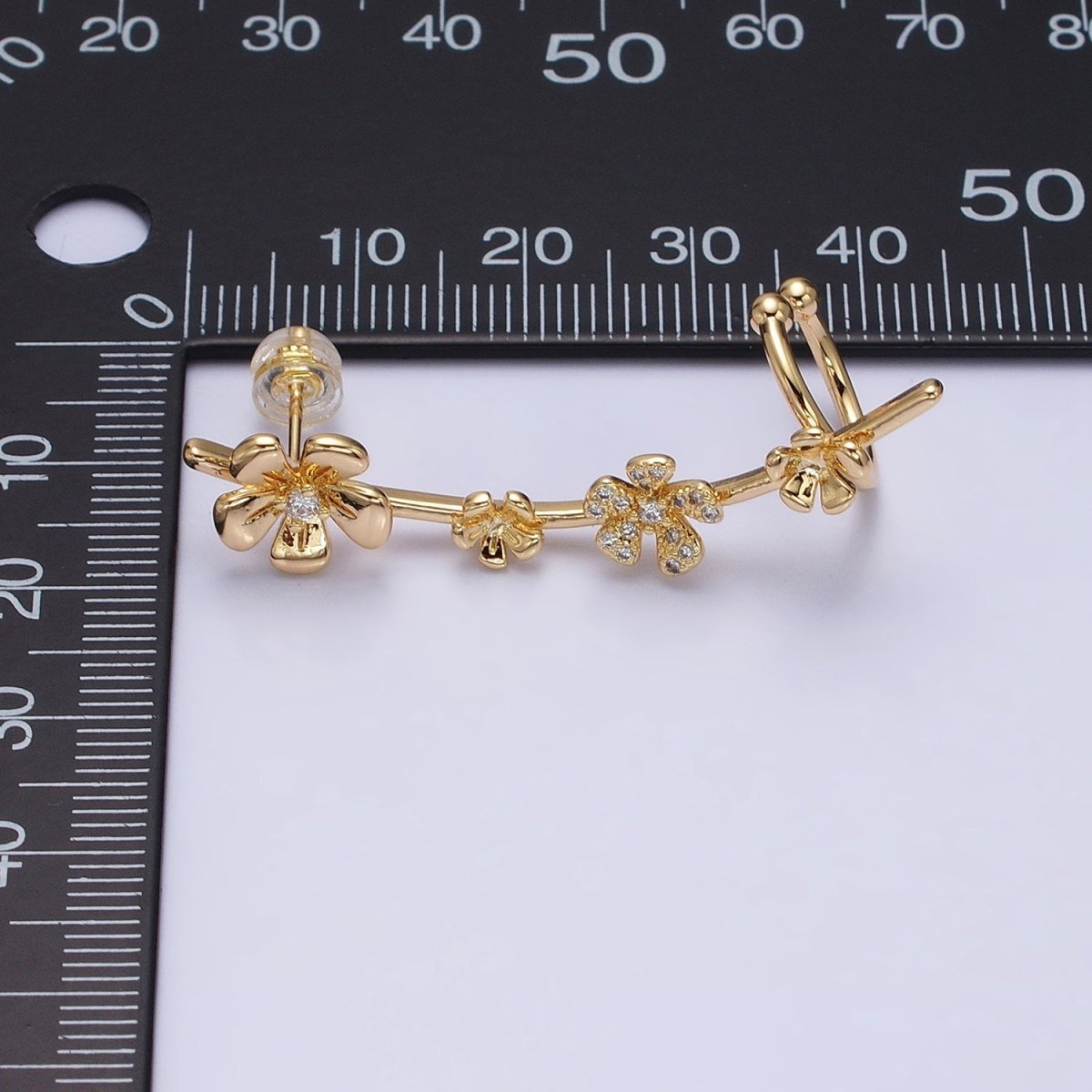 16K Gold-Filled Flower Ear Climber Earrings Stud Earring Floral Daisy | AD1478 AD1479