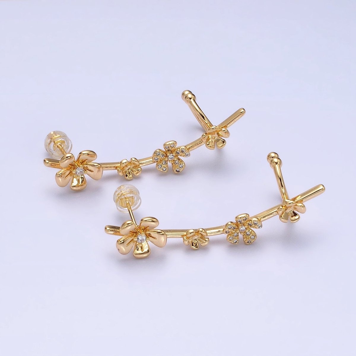 16K Gold-Filled Flower Ear Climber Earrings Stud Earring Floral Daisy | AD1478 AD1479