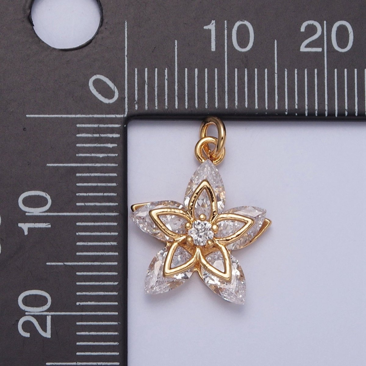 16K Gold Filled Flower Petal Marquise Round Cubic Zirconia Charm Jewelry Making | X-233 - DLUXCA