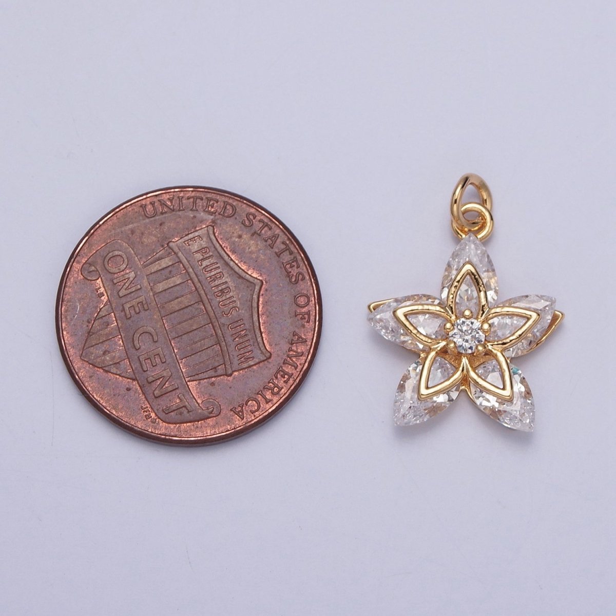16K Gold Filled Flower Petal Marquise Round Cubic Zirconia Charm Jewelry Making | X-233 - DLUXCA